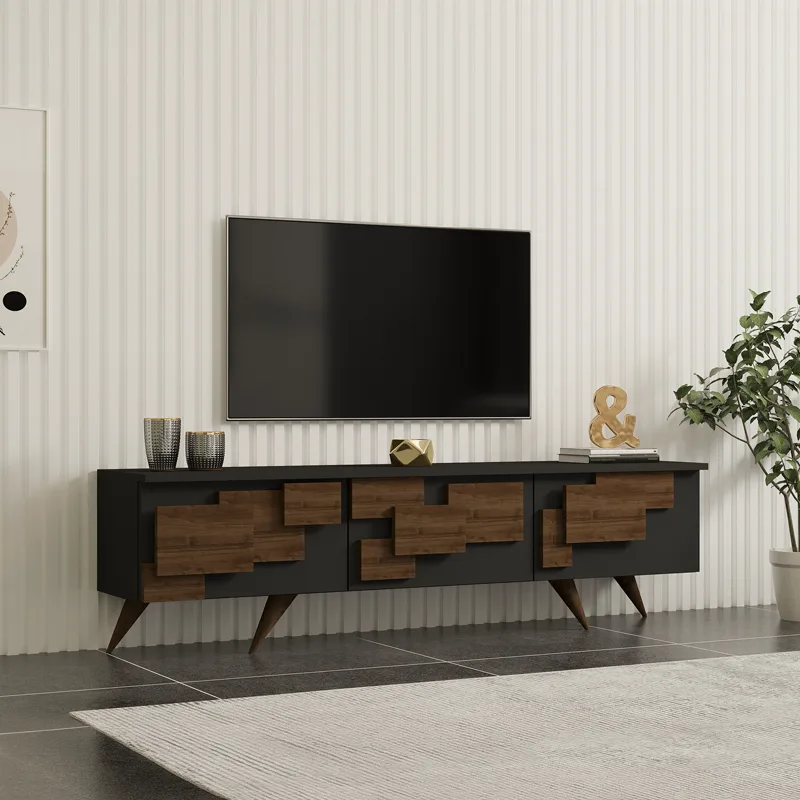 Έπιπλο τηλεόρασης Trida pakoworld καρυδί με ανθρακί 160x35x45εκ - PAKO WORLD - 120-000668