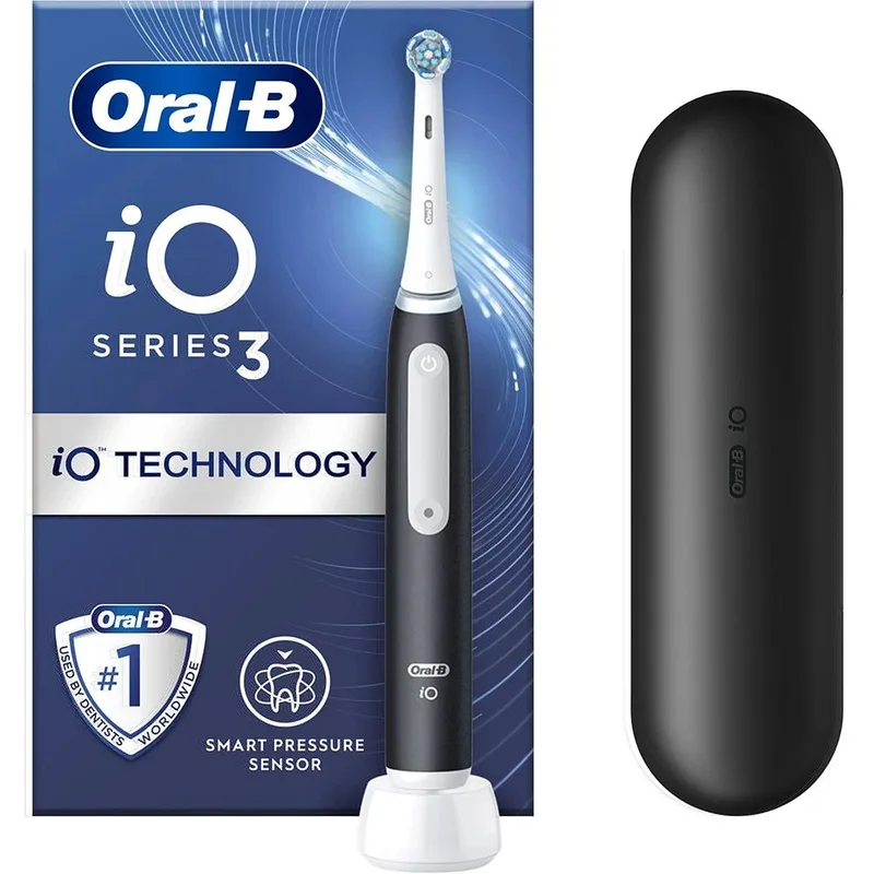 Oral-B iO Series 3 Micro Vibration Electric Toothbrush Matt Black Ηλεκτρική Οδοντόβουρτσα με 3 Προγράμματα Καθαρισμού, Μικροδονήσεις & Αισθητήρα Πίεσης σε Μαύρο Ματ Χρώμα με Θήκη Ταξιδίου 1 Τεμάχιο