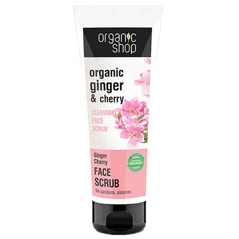 Organic Shop Cleaning Face Scrub Ginger & Cherry Απαλό Απολεπιστικό Προσώπου για Καθαρισμό 75 ml