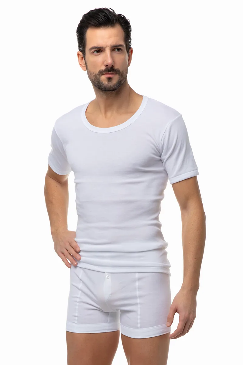 Minerva Classic Ανδρικό κοντομάνικο φανελάκι με ανοιχτή λαιμόκοψη Νο 3-4 (Συσκ. 2 τεμαχίων)-17002-05