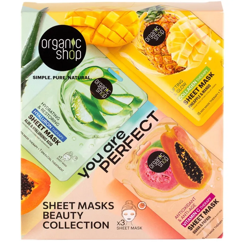 Organic Shop Promo Hyaluron Therapy Hydrating & Restoring Sheet Mask 1 Τεμάχιο & Vitamin C Therapy Antioxidant & Anti Age Sheet Mask 1 Τεμάχιο & Collagen Therapy Lifting & Glow Sheet Mask 1 Τεμάχιο
