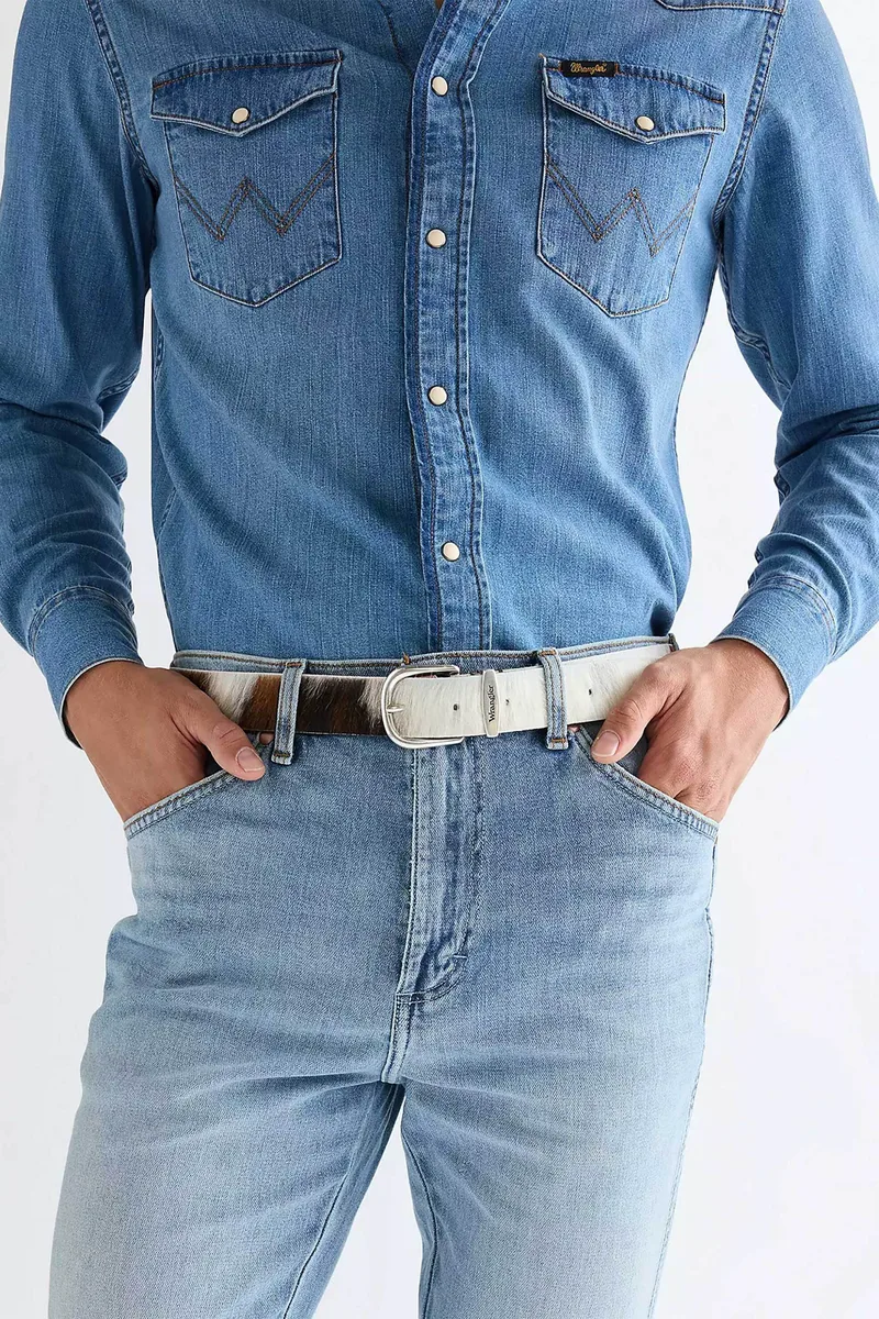 Wrangler® ανδρική δερμάτινη ζώνη με cow pattern - 112378830 Καφέ