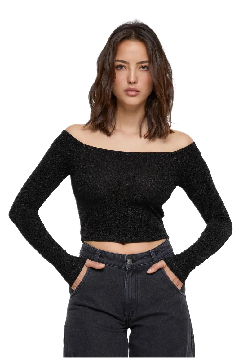 Γυναικεία Μακρυμάνικη Μπλούζα Off Shoulder Glitter TB6125-00007 Urban Classics Black