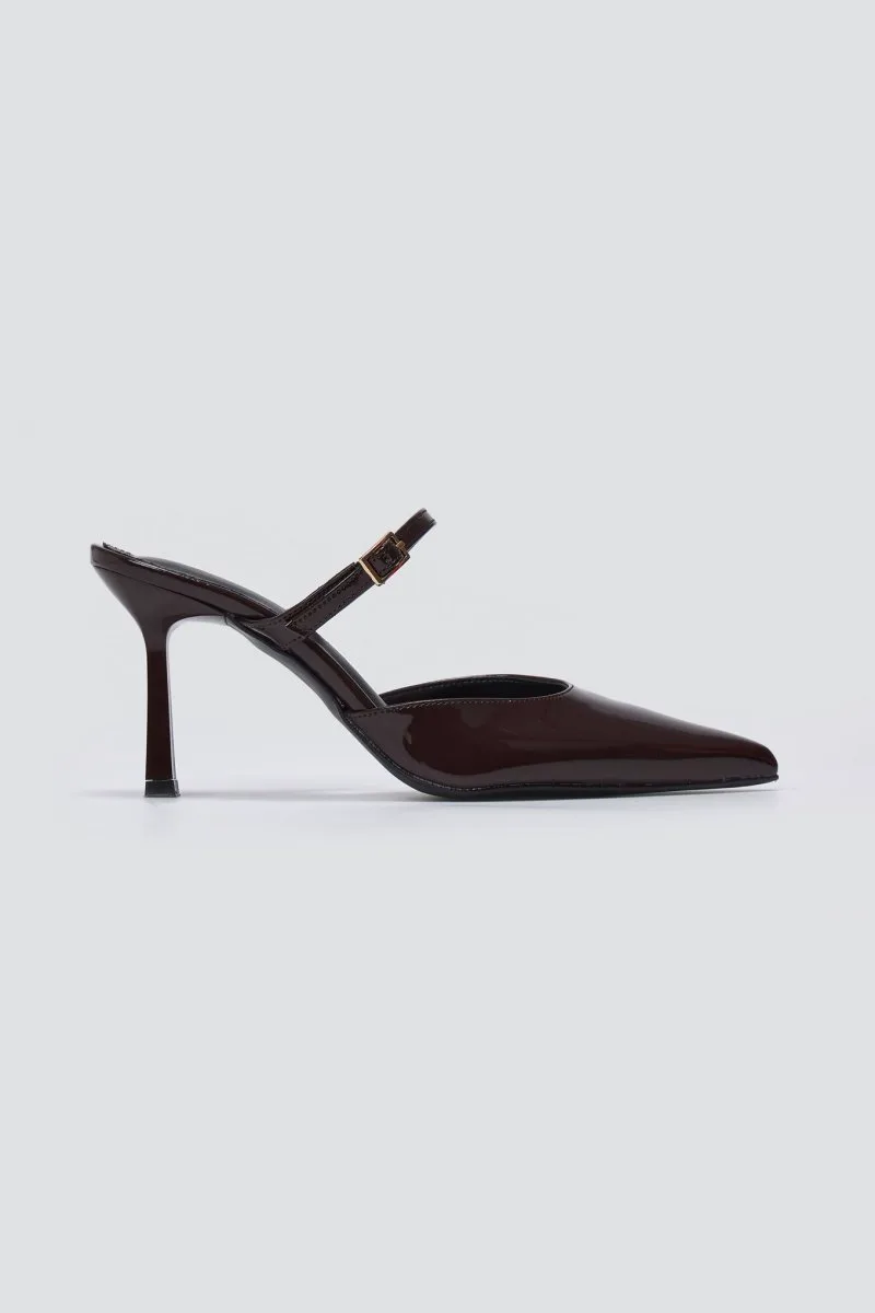 TFP Pointed Strap Mules - 735 - Brown Patent