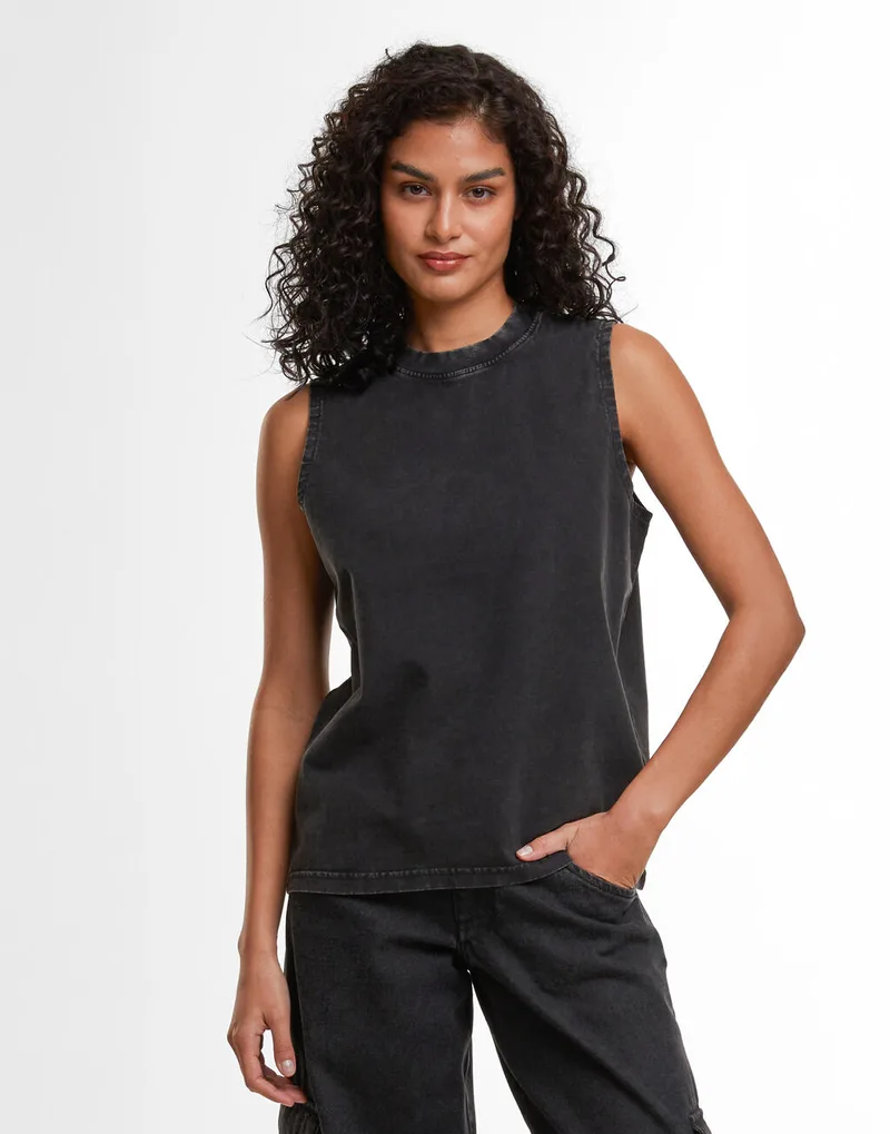 Γυναικείο Vintage Washed Sleeveless Tee Build Your Brand BY429 Black
