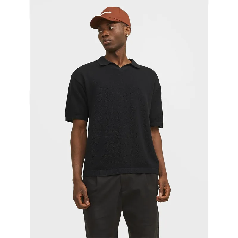 Jack & Jones Polo Linen 12252748 Μαύρο Regular Fit