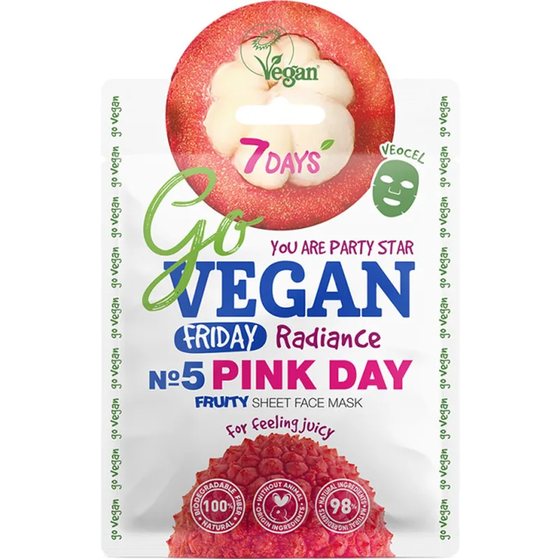 7DAYS Go Vegan Friday No5 Ροζ Day Fruity Face Sheet Mask Μάσκα Προσώπου Φυτικής Προέλευσης Κατά των Ατελειών για Λάμψη Τόνωση & Φρεσκάδα 25g