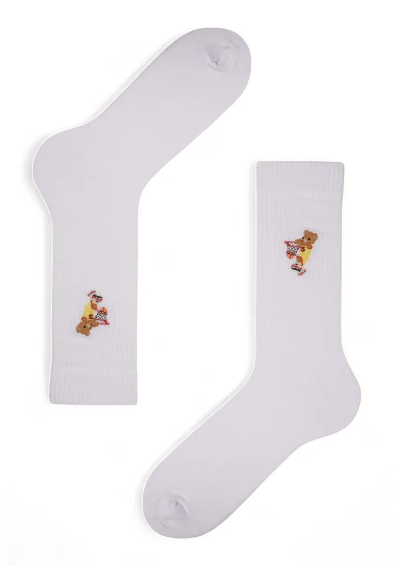 Κάλτσες ανδρικές Rib με κέντημα Soma Teddy SSM02-3-Λευκό