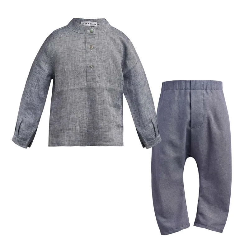 Σετ μπεμπέ λινό αγόρι two in a castle-T4381-Grey