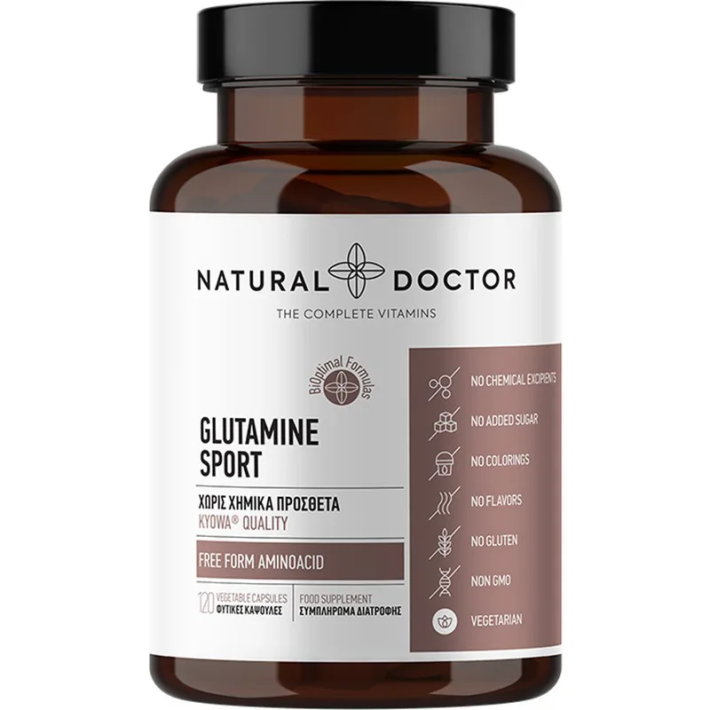Natural Doctor Glutamine Sport Συμπλήρωμα Διατροφής Αμινοξέος Γλουταμίνης Υψηλής Ποιότητας για την Αποκατάσταση των Μυών Μετά από Σωματική Εξασθένιση, Έντονη Άσκηση ή Περιόδους Στρες 120veg.caps