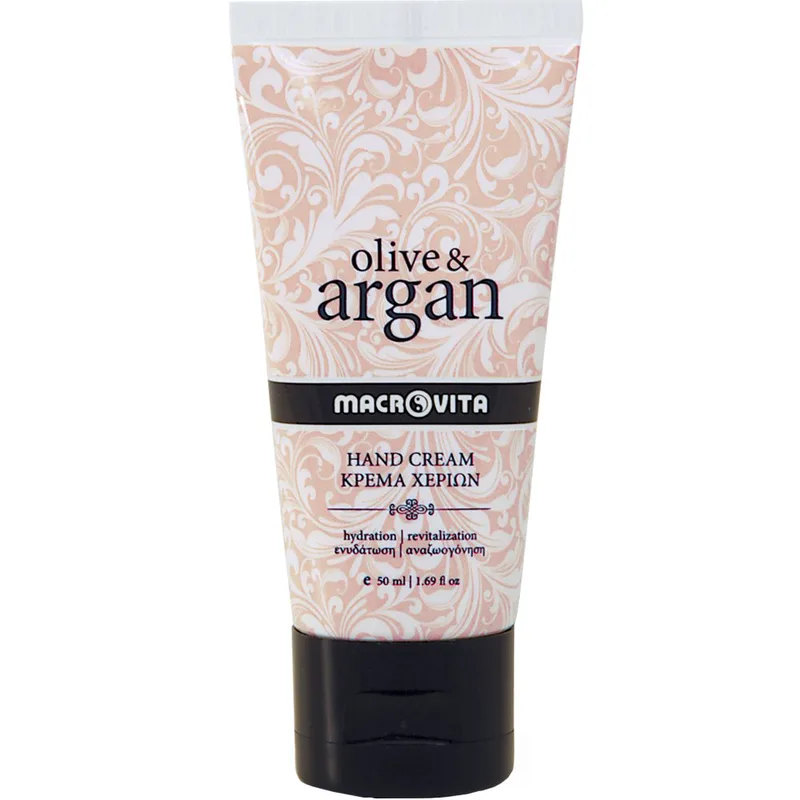 Macrovita Olive & Argan Hydration & Revitalization Hand Cream Ενυδατική & Αναζωογονητική Κρέμα Χεριών με Έλαιο Αργκάν & Λάδι Ελιάς Travel Size 50ml