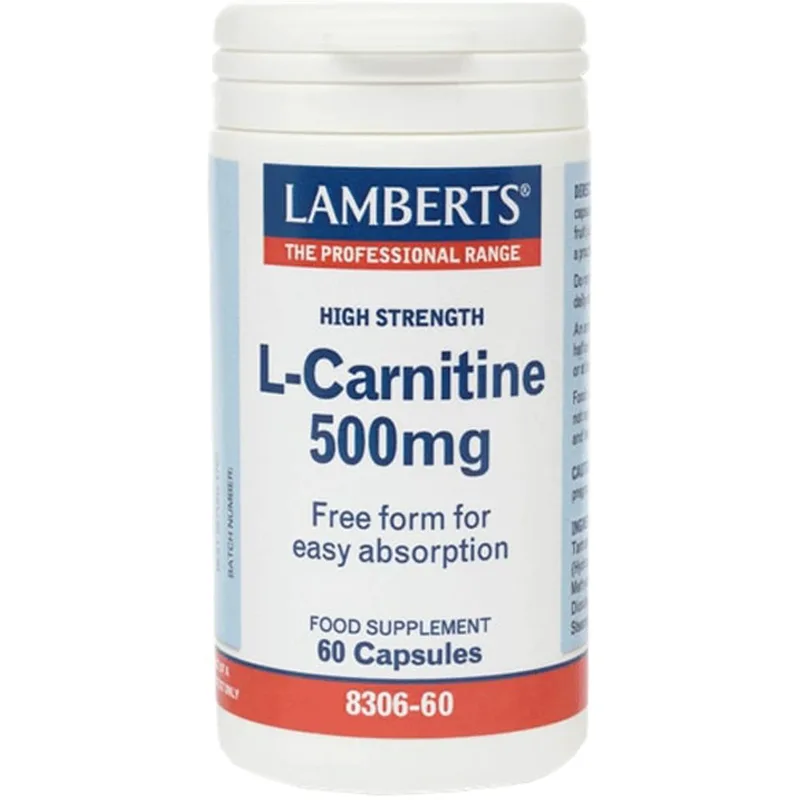 Lamberts L -Carnitine Καρνιτίνη Συμπλήρωμα Διατροφής για Έλεγχο Επιπέδων Λίπους & Αποκατάσταση μετά από Έντονη Αθλητική Προπόνηση 500mg, 60caps