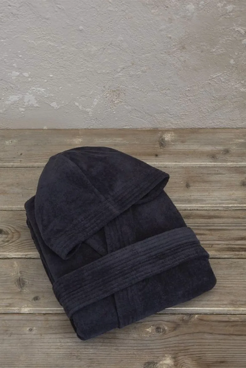 Μπουρνουζι Βαμβακερο Με Κουκουλα Zen Total Black Small Nima Μονόχρωμο