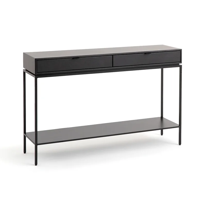 Κονσόλα από μέταλλο και δέρμα Μ32xΠ120xΥ77cm