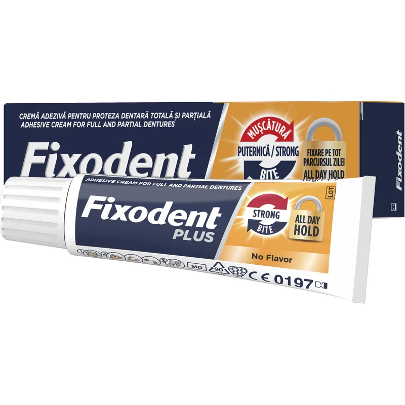 Fixodent Plus Strong Bite Στερεωτική Κρέμα με Δυνατό Κράτημα για Ολικές & Μερικές Οδοντοστοιχίες Χωρίς Γεύση 40g