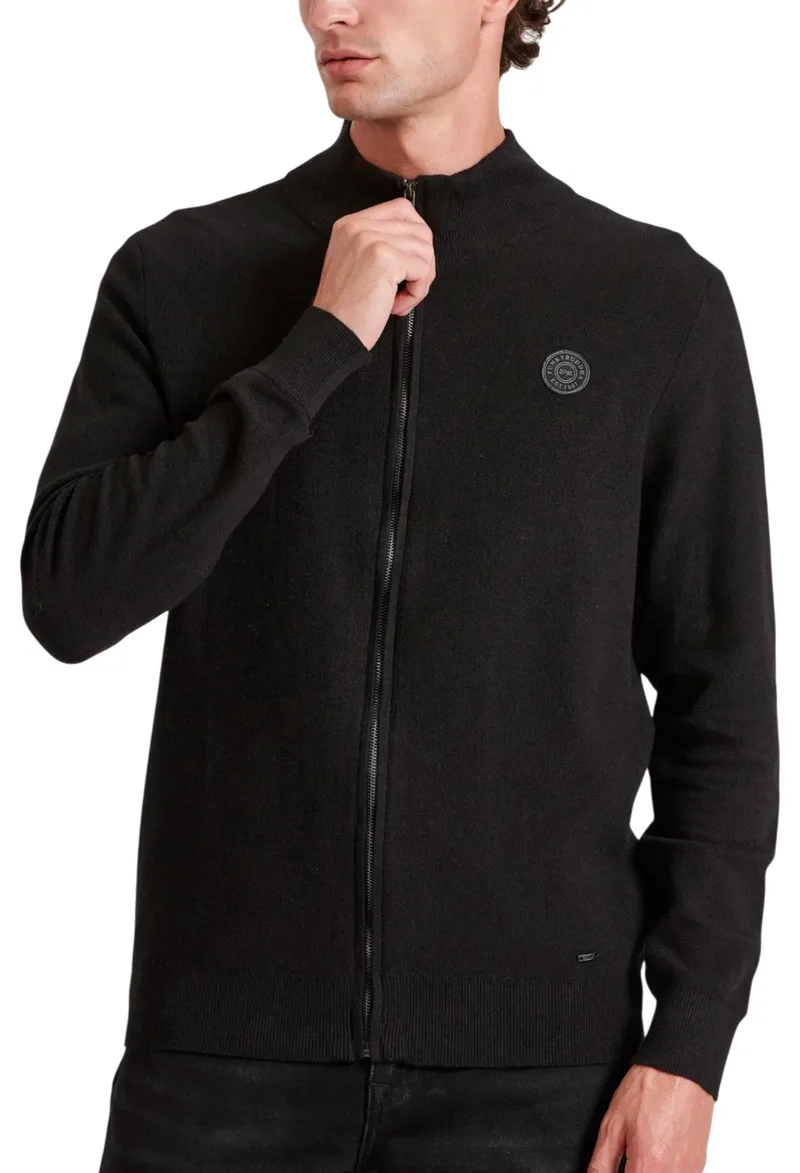 Ζακέτα Funky Buddha Πλεκτή Με Rubber Label FBM010-013-09-BLACK MEL Ανδρικό