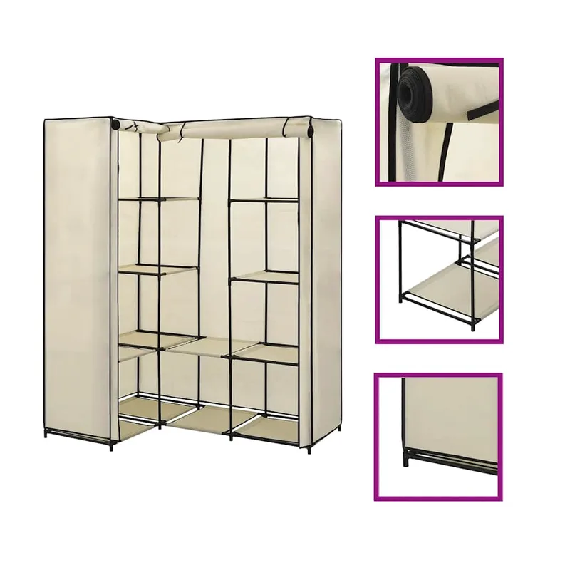 vidaXL Γωνιακή Ντουλάπα Κρεμ 130x87x169 εκ.