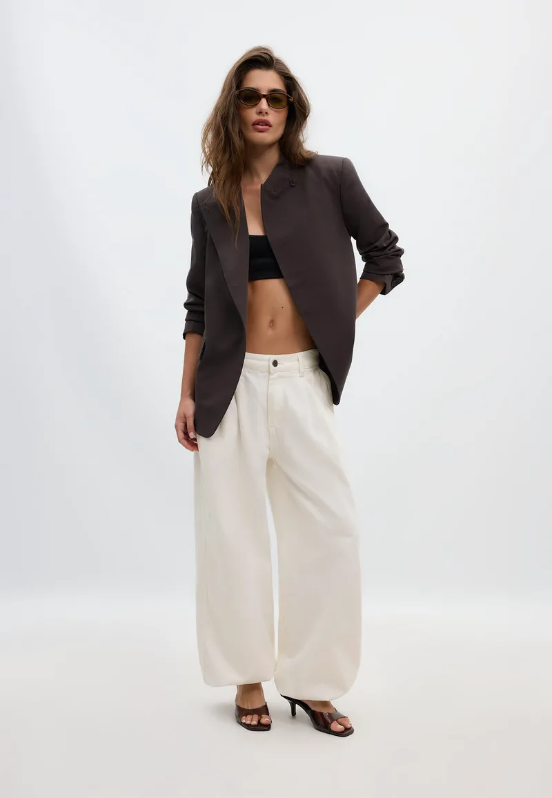 Stradivarius Ασύμμετρο Σακάκι Regular Καφέ Xl