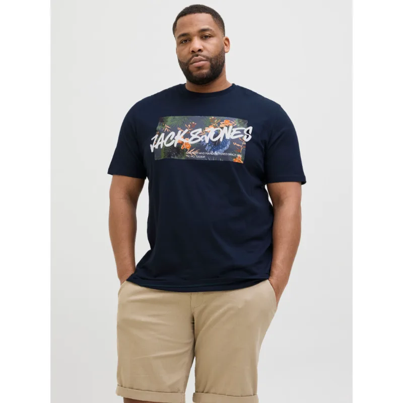 Jack & Jones "Hawaii Shape Tee"σε Plus fit γραμμή,με μεταξοτυπία - Sky Captain