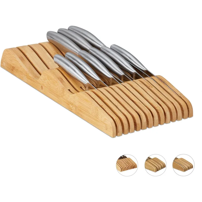 Βάση Μαχαιριών Relaxdays Bamboo Knife Block for Drawers από Μπαμπού 13 Θέσεων XXL 5 x 17 x 40 cm - Natural (10020296_61)