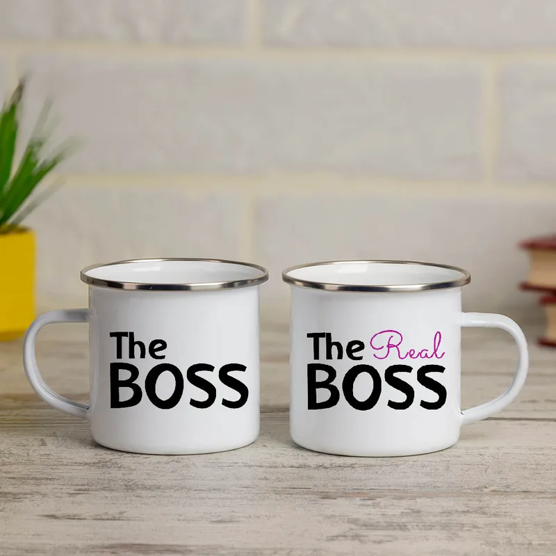 The Real Boss - Κούπες Vintage Eμαγιέ - Λευκό