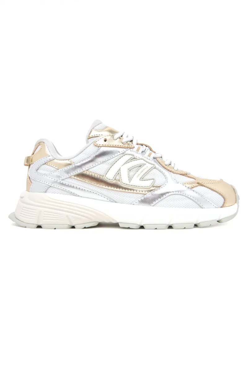 KARL LAGERFELD ΠΑΠΟΥΤΣΙΑ SNEAKERS ORION METAΛΛΙΚΕΣ ΛΕΠΤΟΜΕΡΕΙΕΣ ΛΑΜΨΗΣ LOGO ΛΕΥΚΟ/ΑΣΗΜΙ/ΧΡΥΣΟ