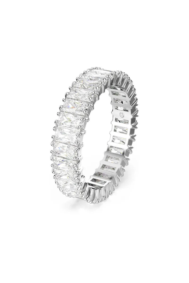 Swarovski γυναικείο δαχτυλίδι κοπή baguette, λευκό, φινίρισμα σε ασημένιο τόνο "Matrix" (55) - 5714334