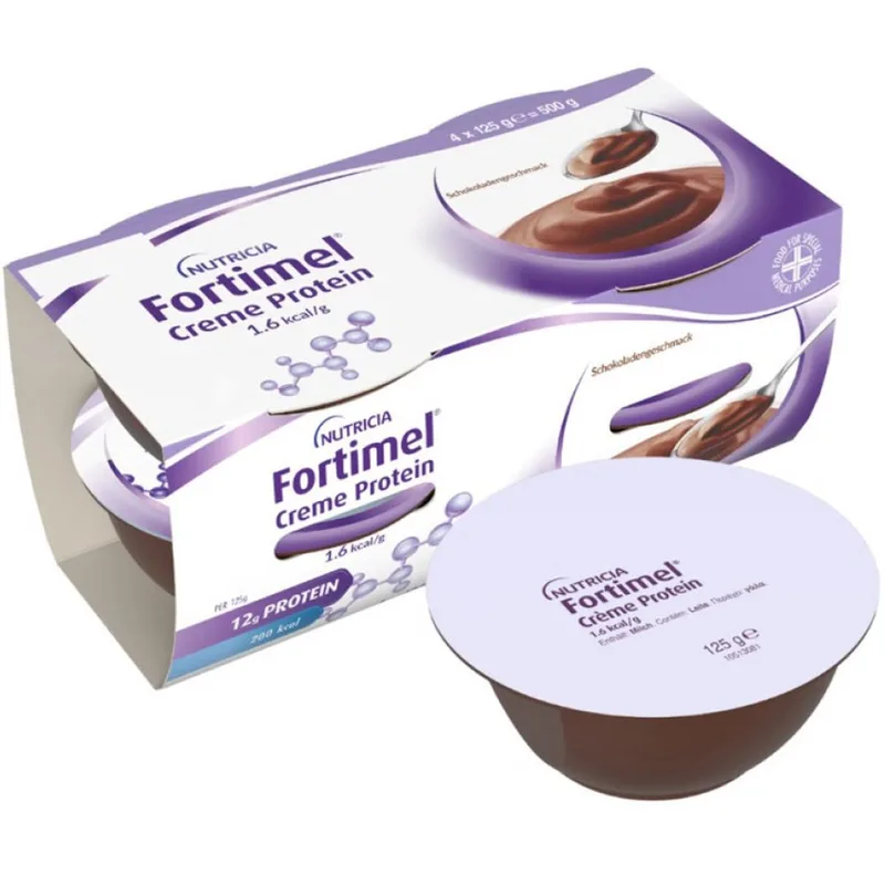 Nutricia Fortimel Creme Protein 1.6kcal/g Συμπλήρωμα Διατροφής Κρέμας Πλούσιας σε Πρωτεΐνες, Βιταμίνες & Μέταλλα για την Υποστήριξη Κατά τη Διάρκεια Θεραπείας ή Αποκατάστασης με Γεύση Σοκολάτα 500g (4x125g) - Chocolate