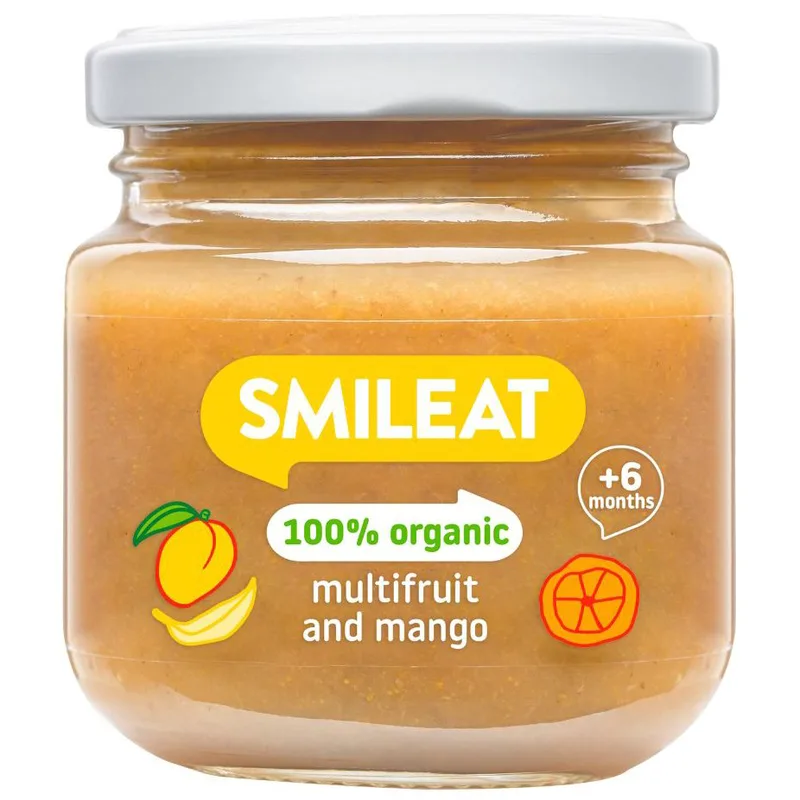Smileat Organic Multifruit & Mango Small Jar 6m+ Βιολογικός Πουρές Φρούτων με Ανάμεικτα Φρούτα & Μάνγκο Χωρίς Προσθήκη Ζάχαρης για Βρέφη από τον 6ο Μήνα 130g