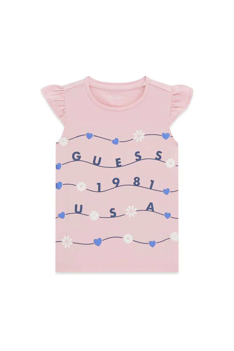 Guess παιδική μπλούζα με print και βολάν - K6GI01K6YW4 Ροζ