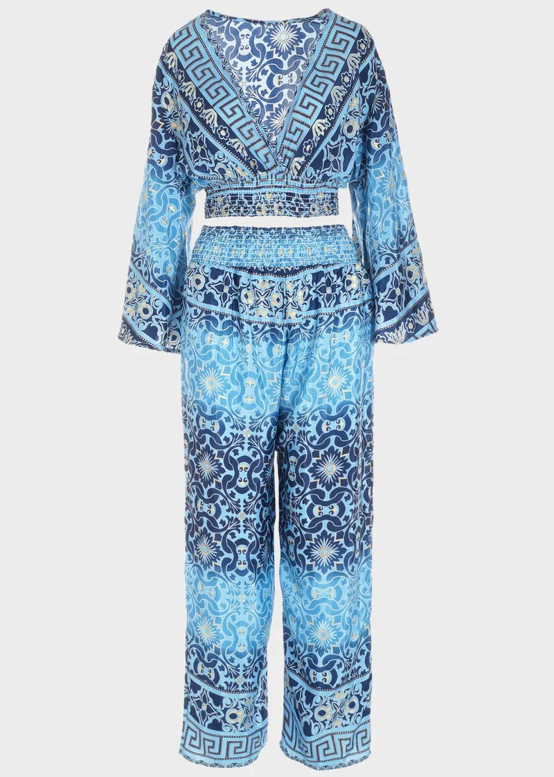 Σετ ethnic παντελόνα crop top all print MULTI COLOUR