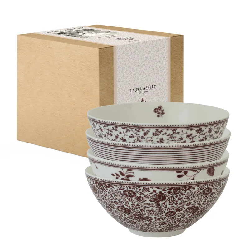 Laura Ashley Μπολ Πορσελάνης Σετ 4τμχ 16cm Damson Rose