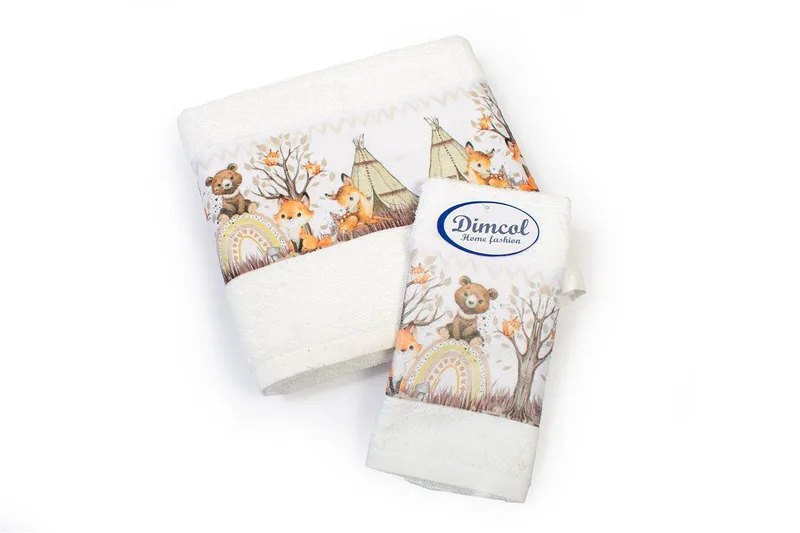 Σετ Πετσέτες 2τμχ Μπεμπέ Βαμβακερές Forest Animals 335 White DimCol