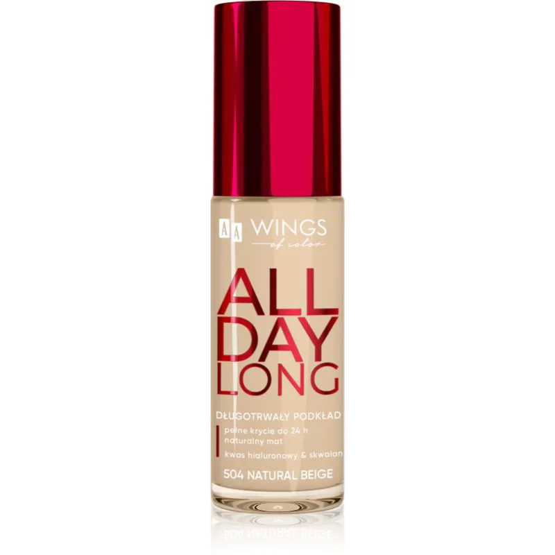 AA Wings of Color All Day Long Long Lasting Foundation μακράς διαρκείας μεικ απ απόχρωση 504 Natural Μπεζ 30 ml