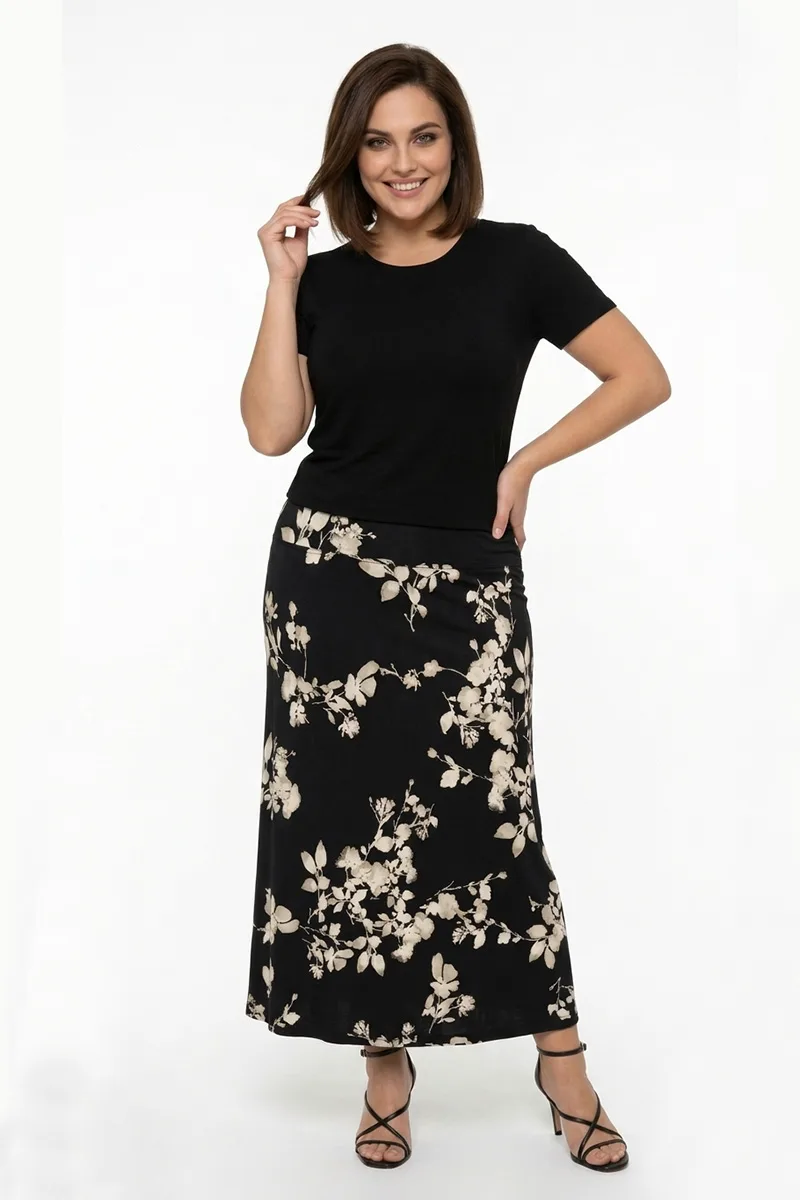 Φούστα maxi floral σε μαύρο/εκρού χρώμα plus size