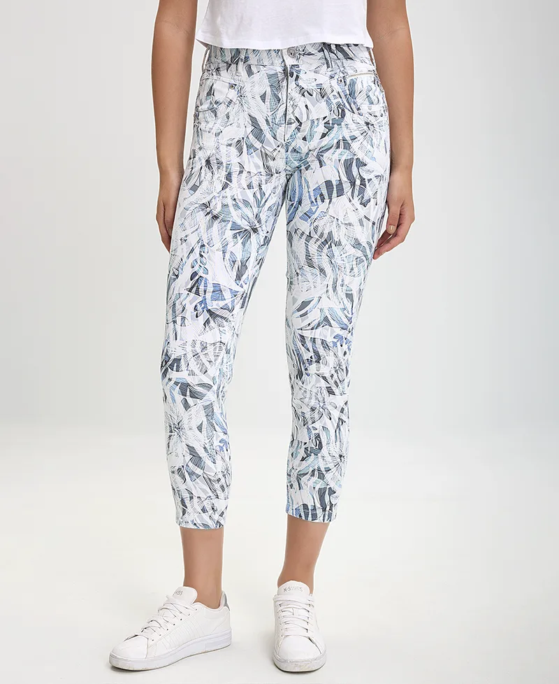 Denim Style Floral Παντελόνι σε Μπλε Εμπριμέ