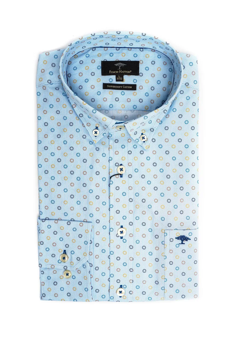 Fynch Hatton Πουκάμισο της σειράς Supersoft Cotton - 1221 9020 9020 Earth Blue