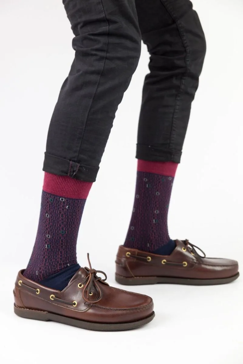 Ανδρικές casual κάλτσες BINARY CODE Βαμβακερές Trendy 16135 Μπορντό