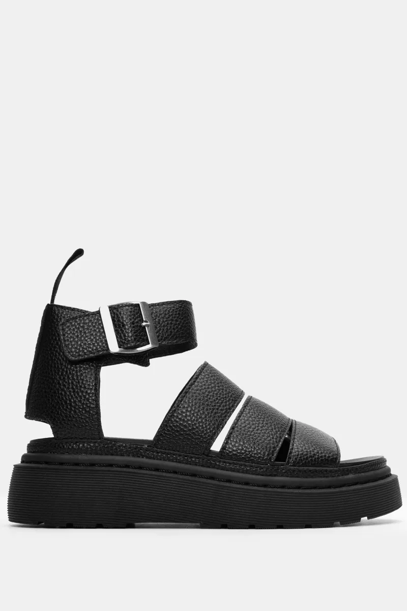 Σανδάλια Flatform με Πολλαπλά Λουράκια & Μπαρέτα - Μαύρο