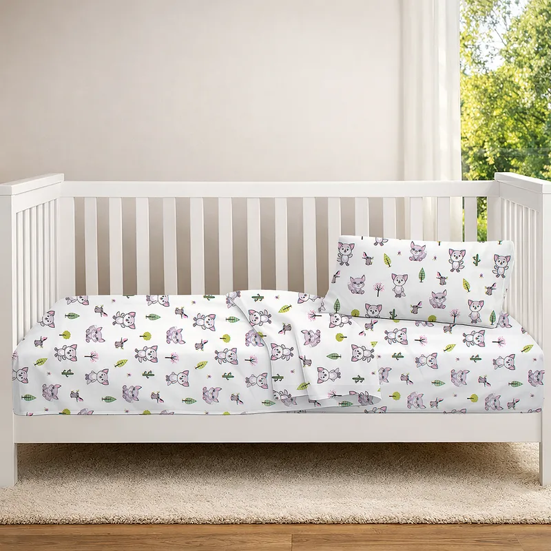 Παπλωματοθήκη Κούνιας (120x160) Dimcol Baby Foxes 594 White - Pastel Lilac