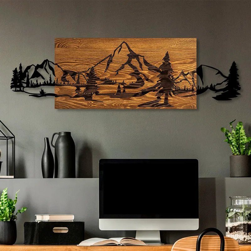 Ξύλινο Διακοσμητικό Τοίχου Mountain Range 899Skl2611 30x95 cm