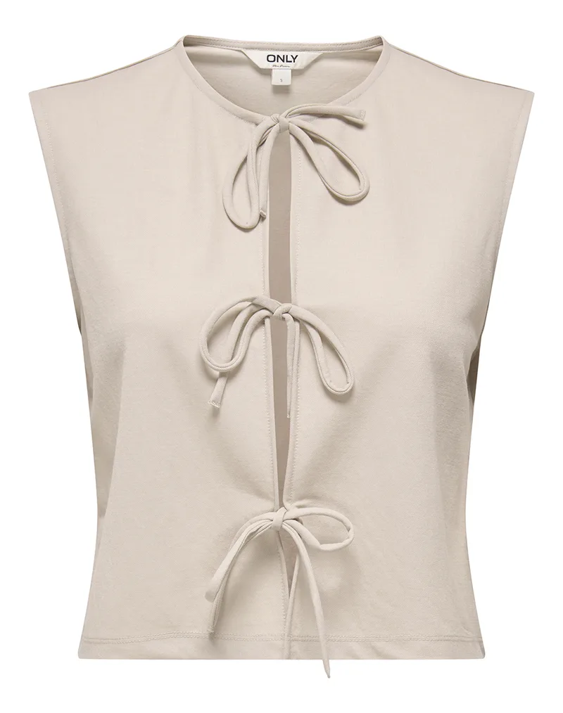ONLY ONLSAKURA SL SHORT TIE TOP WVN 15366877-Chateau Gray Biege