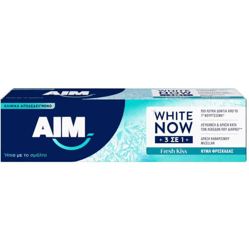 Aim White Now 3in1 Fress Kiss Toothpaste Αποτελεσματική Οδοντόκρεμα Κατά των Λεκέδων & Λεύκανση των Δοντιών για Κύμα Φρεσκάδας 75ml