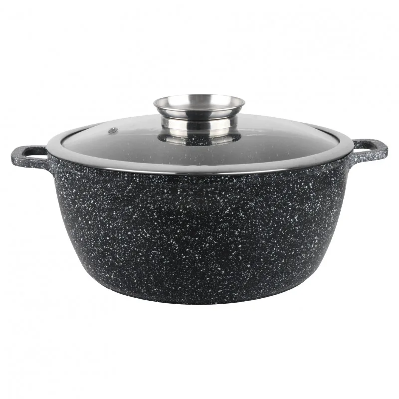 Κατσαρόλα με καπάκι Oliver Voltz OV54318C26, Ø26x12 cm, 5.5 l, Χυτό αλουμίνιο, Κεραμικό μαρμάρινο φινίρισμα, Μαύρο