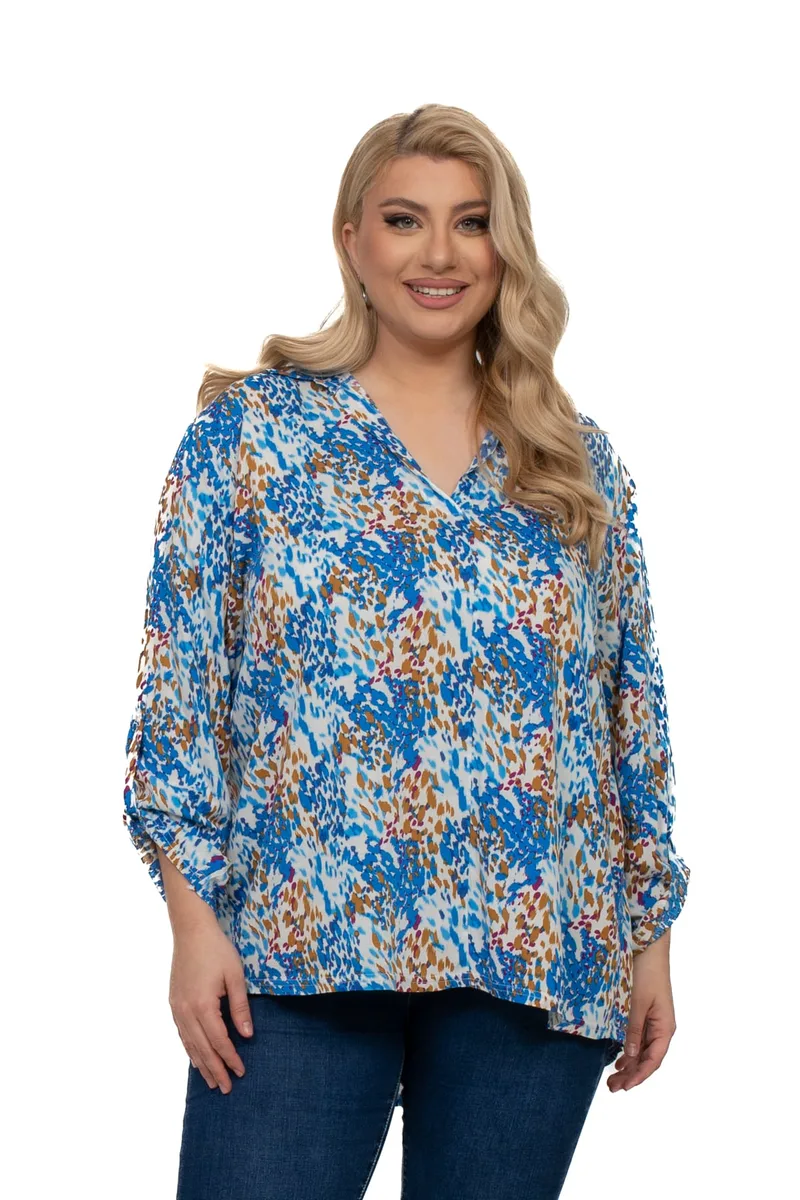 ΜΠΛΟΥΖΑ PLUS SIZE ΕΜΠΡΙΜΕ ΒΙΣΚΟΖ ΜΕ ΓΙΑΚΑ MULTICOLOR
