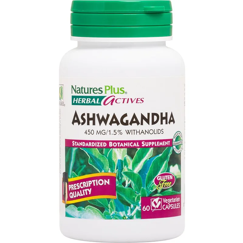Natures Plus Ashwagandha 450mg Συμπλήρωμα Διατροφής Εκχυλίσματος Ρίζας Ασβαγκάντας με Χαλαρωτικές Ιδιότητες Κατά του Άγχους & της Χρόνιας Κόπωσης 60caps