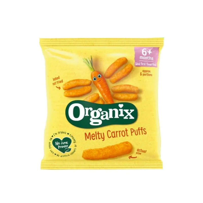 Βιολογικά Στικς Καλαμποκιού με Καρότο 'Melty Carrot Puffs' (+6μ) - Organix - 20gr Ηνωμένο Βασίλειο No Sugar Added Lactose Free Vegan Organic Palm Oil Free