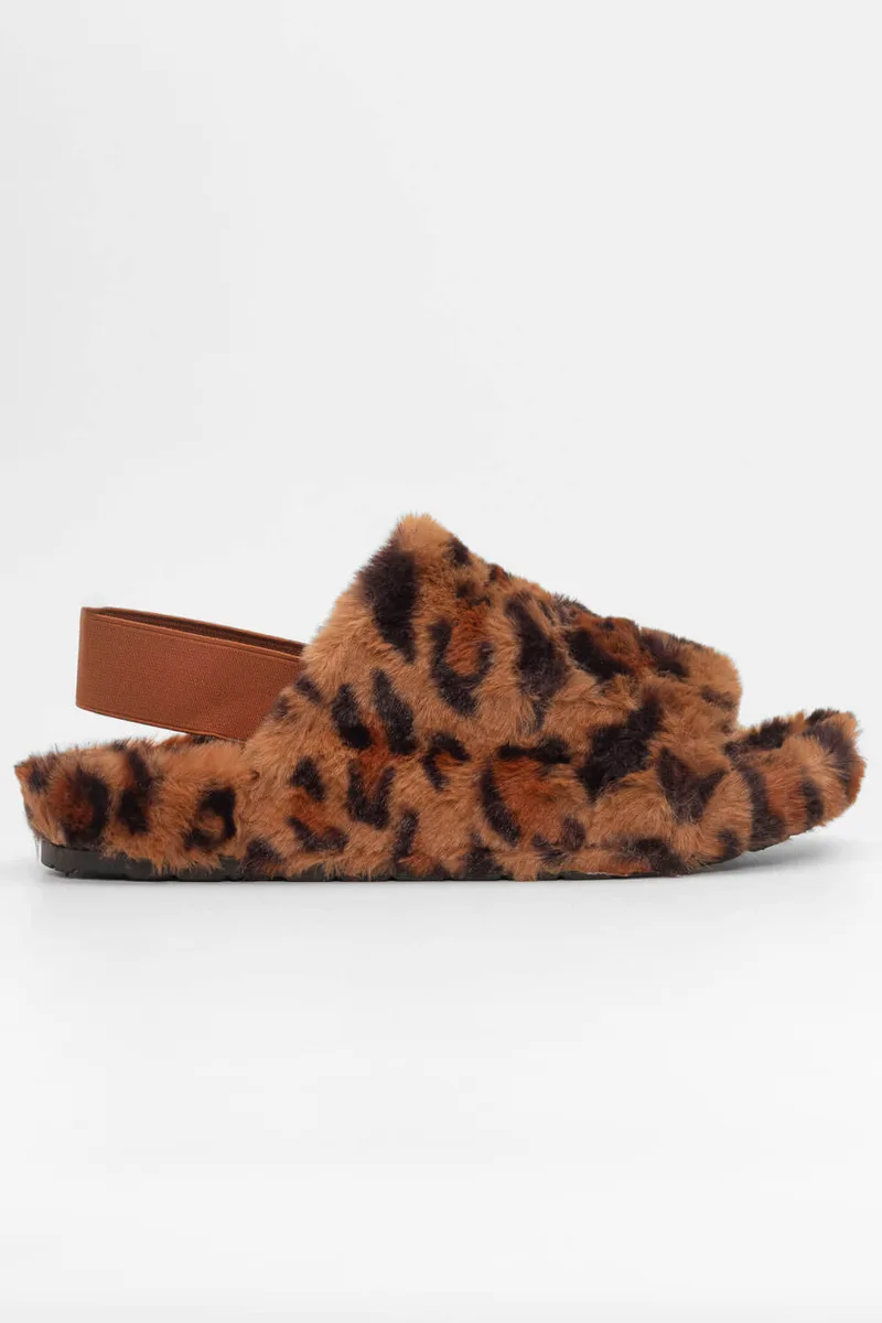 Παντόφλες Γούνινες με Λάστιχο - Animal Print