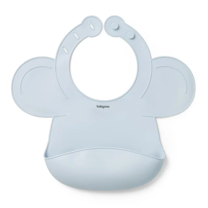 BabyOno: Σαλιάρα σιλικόνης 6m+ με θήκη περισυλλογής τροφίμων-Blue