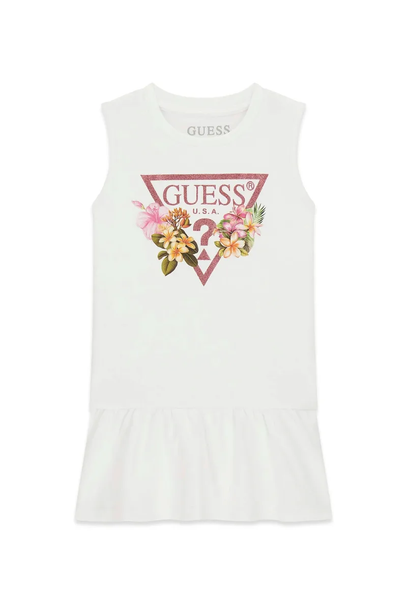 Guess παιδικό φόρεμα αμάνικο με λογότυπο - K4RK23KA6W4 Λευκό